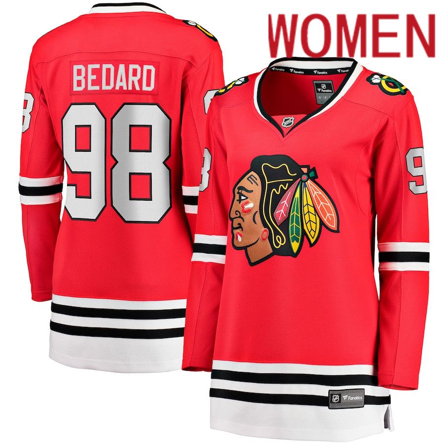 Women Chicago Blackhawks #98 Connor Bedard Fanatics Branded Red 2023 NHL Draft Home Breakaway Player Jersey